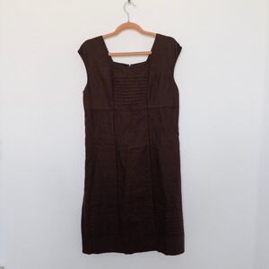 Kim Rogers Womens Linen‎ Dress Size 14P Brown Sleeveless Summer Career Classic
